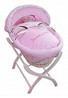 колыбель-переноска gift wicker moses basket белая, розовое белье в Волжском