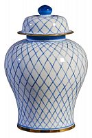 ваза керамическая с крышкой и рсиунком сетка 30 см lines бело-синяя в Волжском